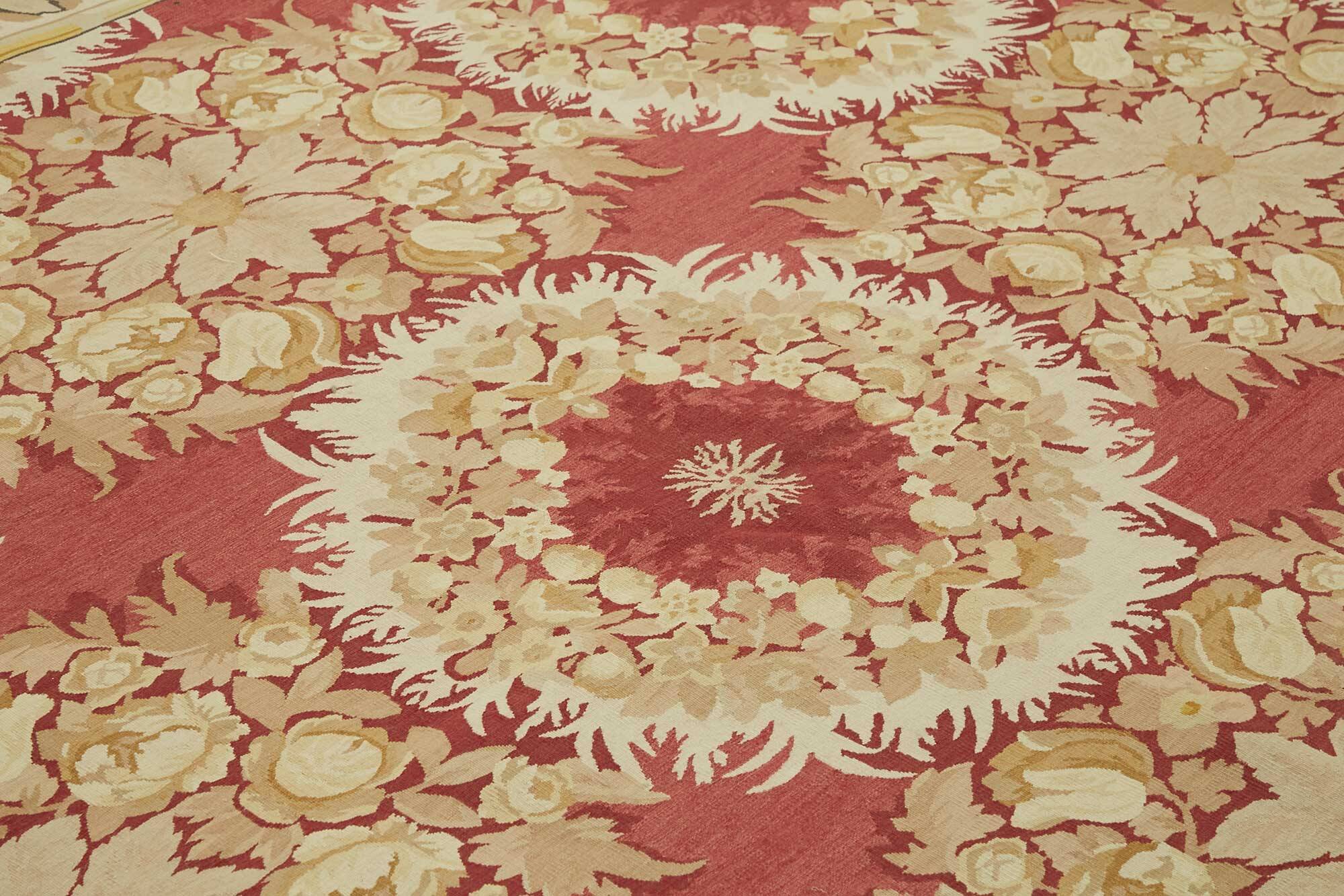 Handmade European Vintage Aubusson Kilim 267 cm x 361 cm