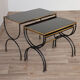 Vintage nesting tables in metal and black opaline glass 1950