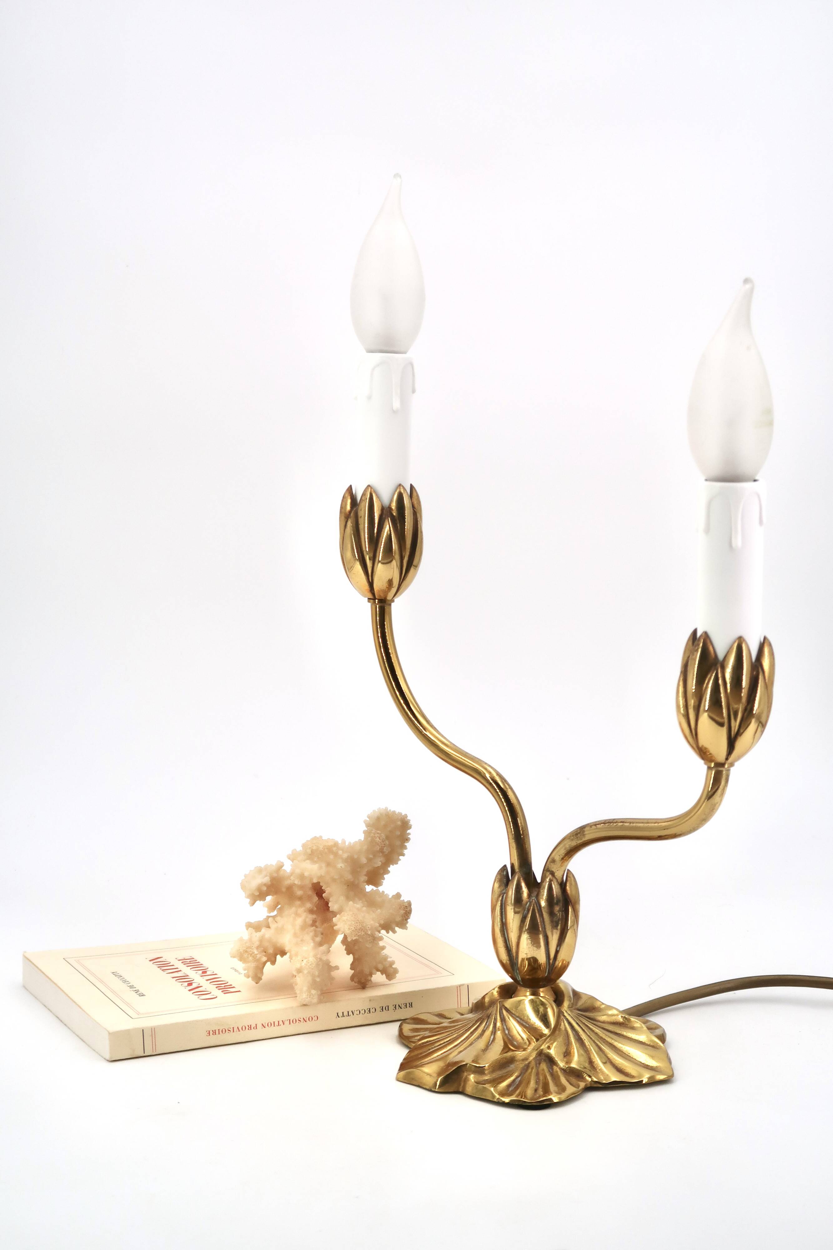Bronze Water Lily Lamp by Lucien Gau, 1990s