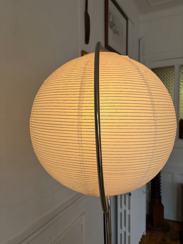 Lampadaire en métal chromé et papier de riz, IKEA 1990