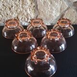 6 pink glass cups with star base