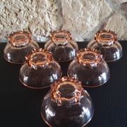 6 coupelles verre rose pied étoile