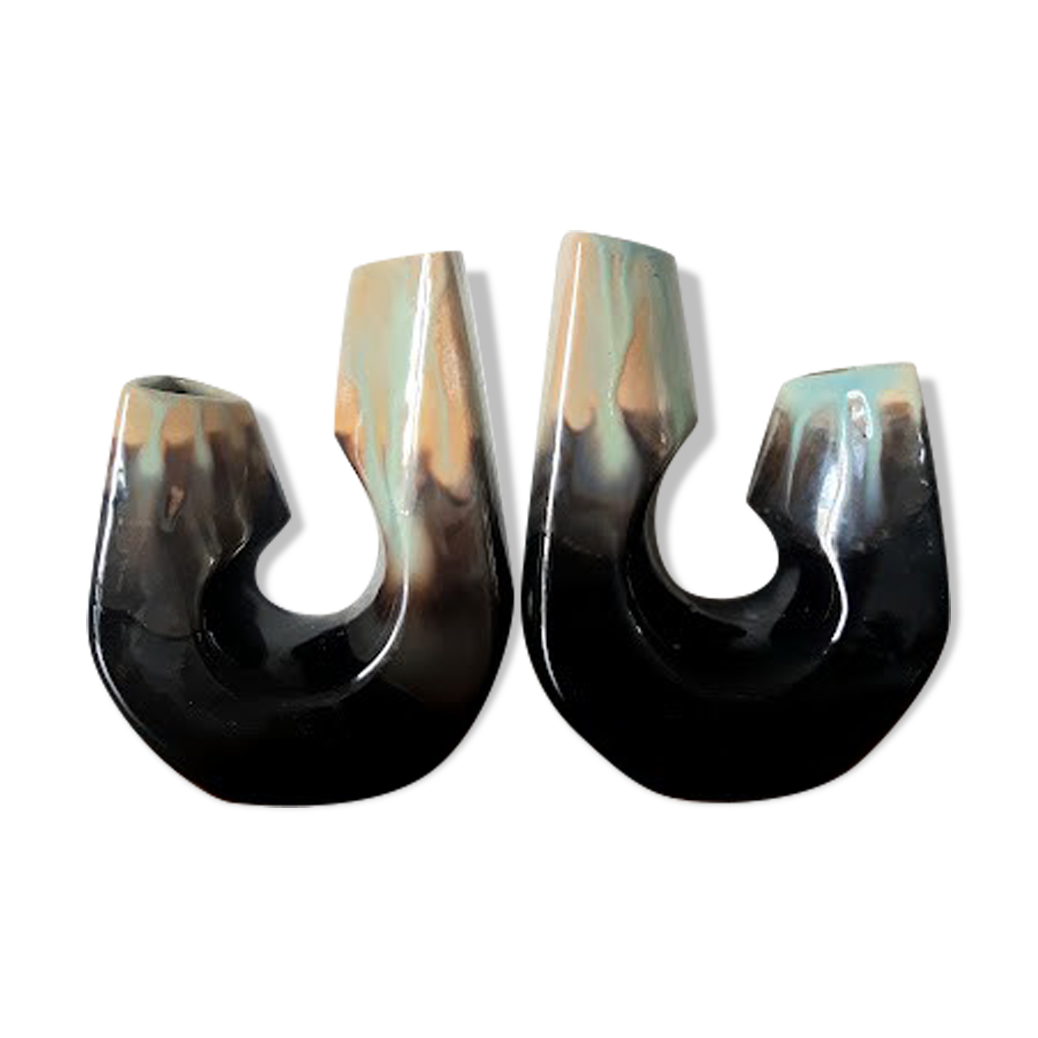 Double vintage ceramic bookend vases