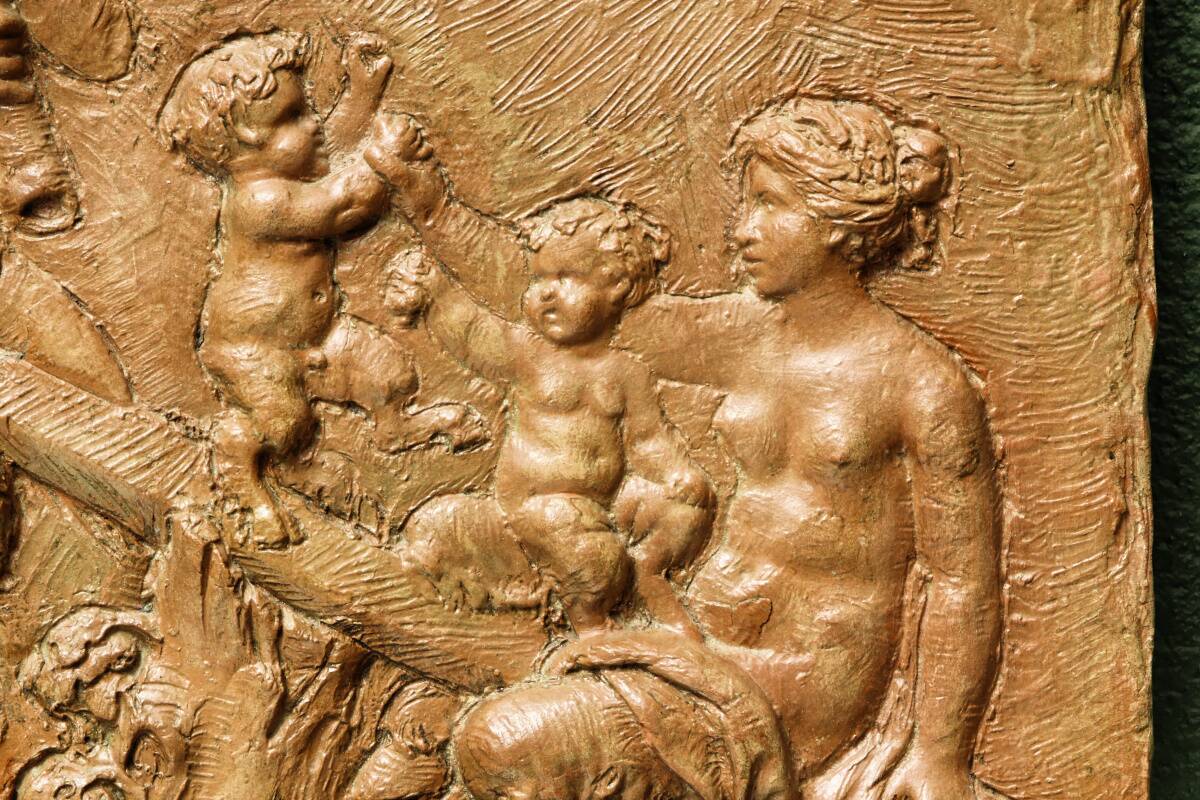 Terracotta bas-relief, satyrs, signed Clodion.