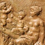 Terracotta bas-relief, satyrs, signed Clodion.