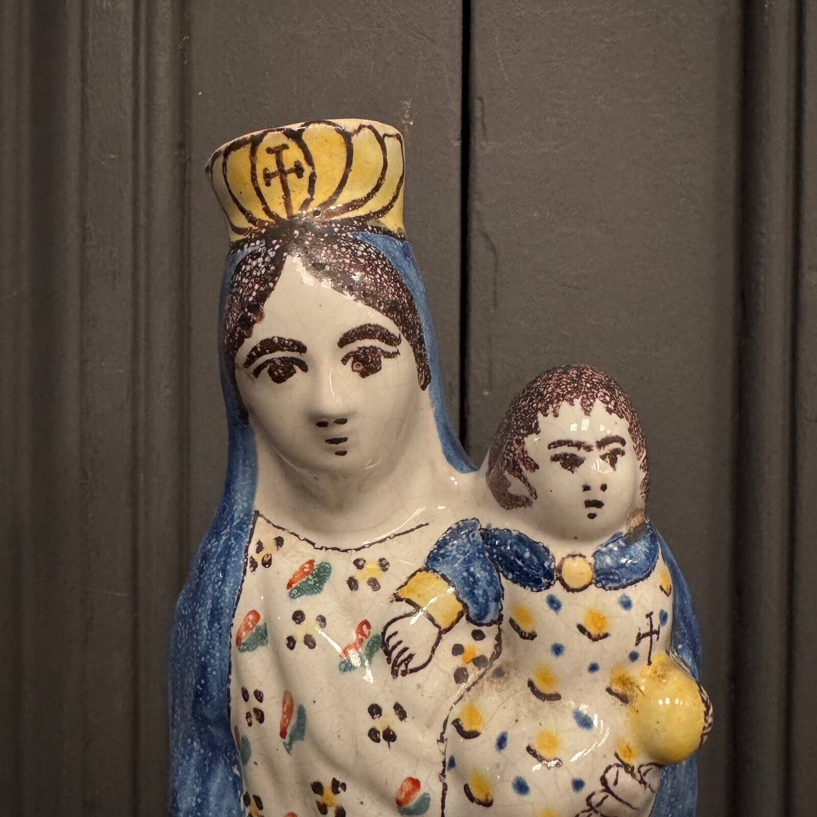 Virgin giving birth in 19th century earthenware St. Mary