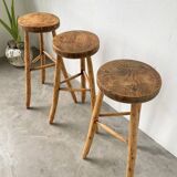 Set of three high tripod farmhouse stools