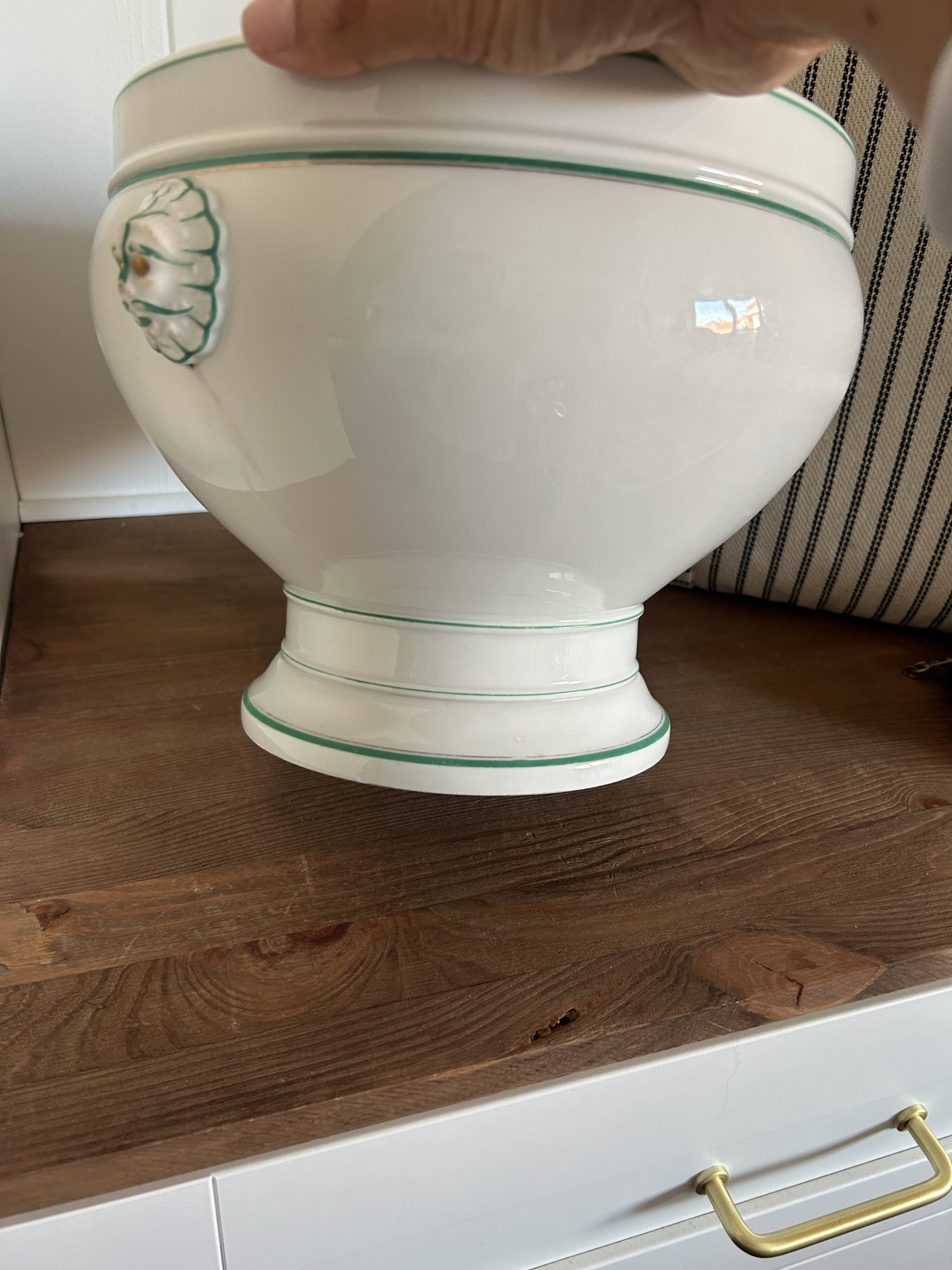 Jardinière ancienne en porcelaine Haviland Limoges – décor vert