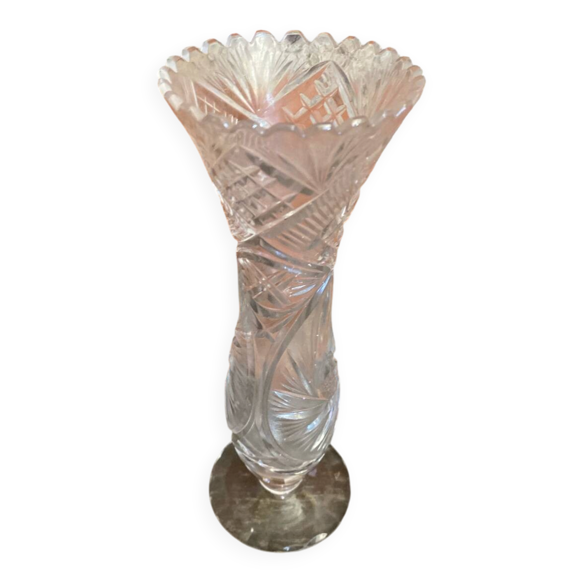 Vintage 1970s Cut Crystal Bohemian Vase #C866