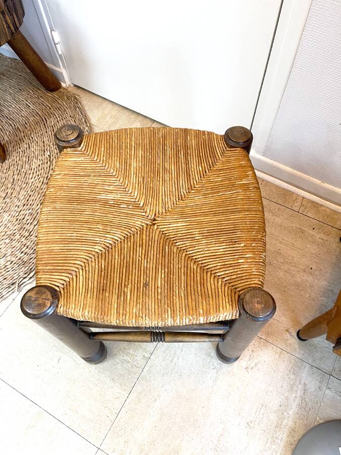 Vintage stool made of straw and wood, 1970