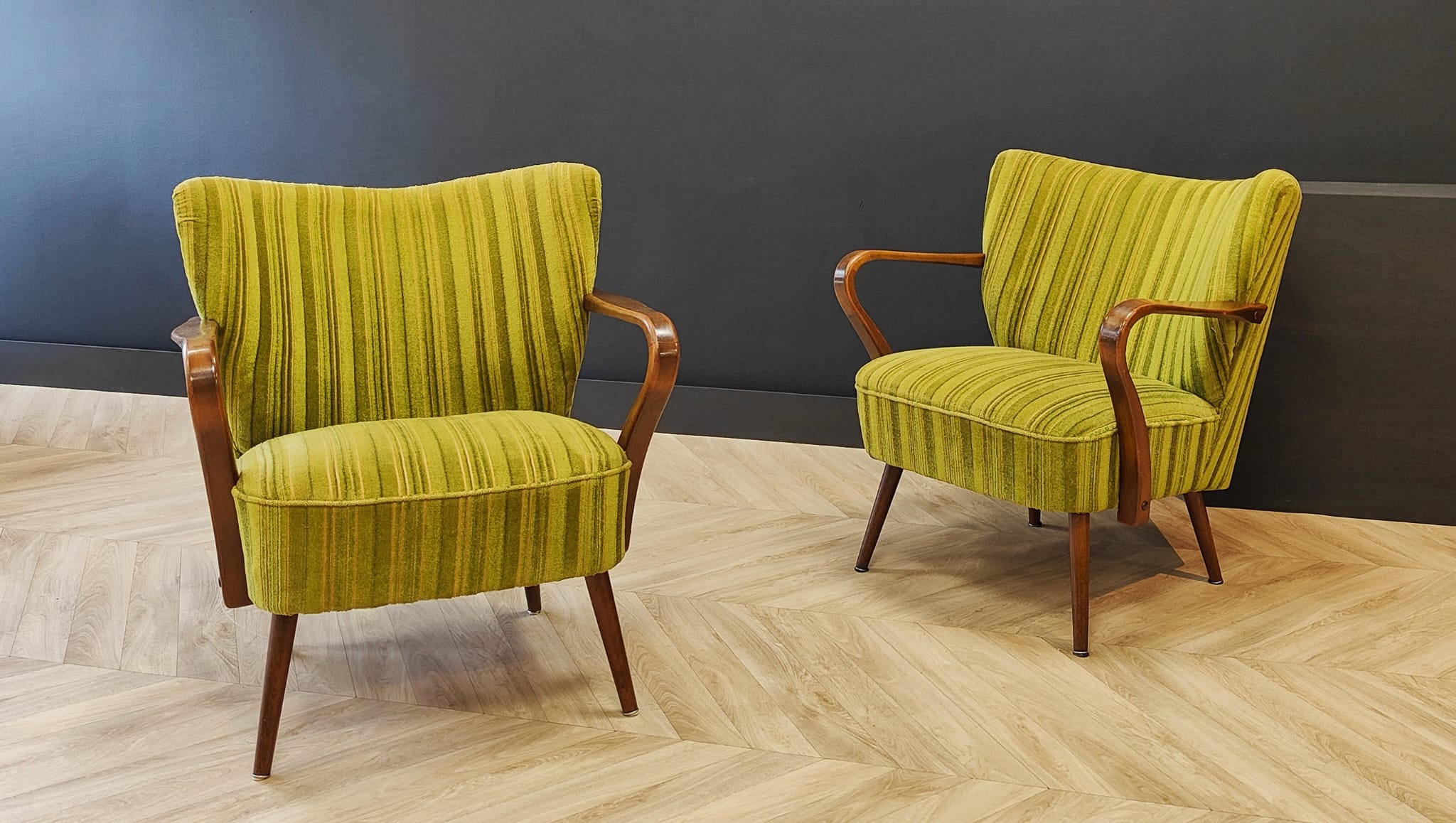 Two mid century cocktail chairs, vintage