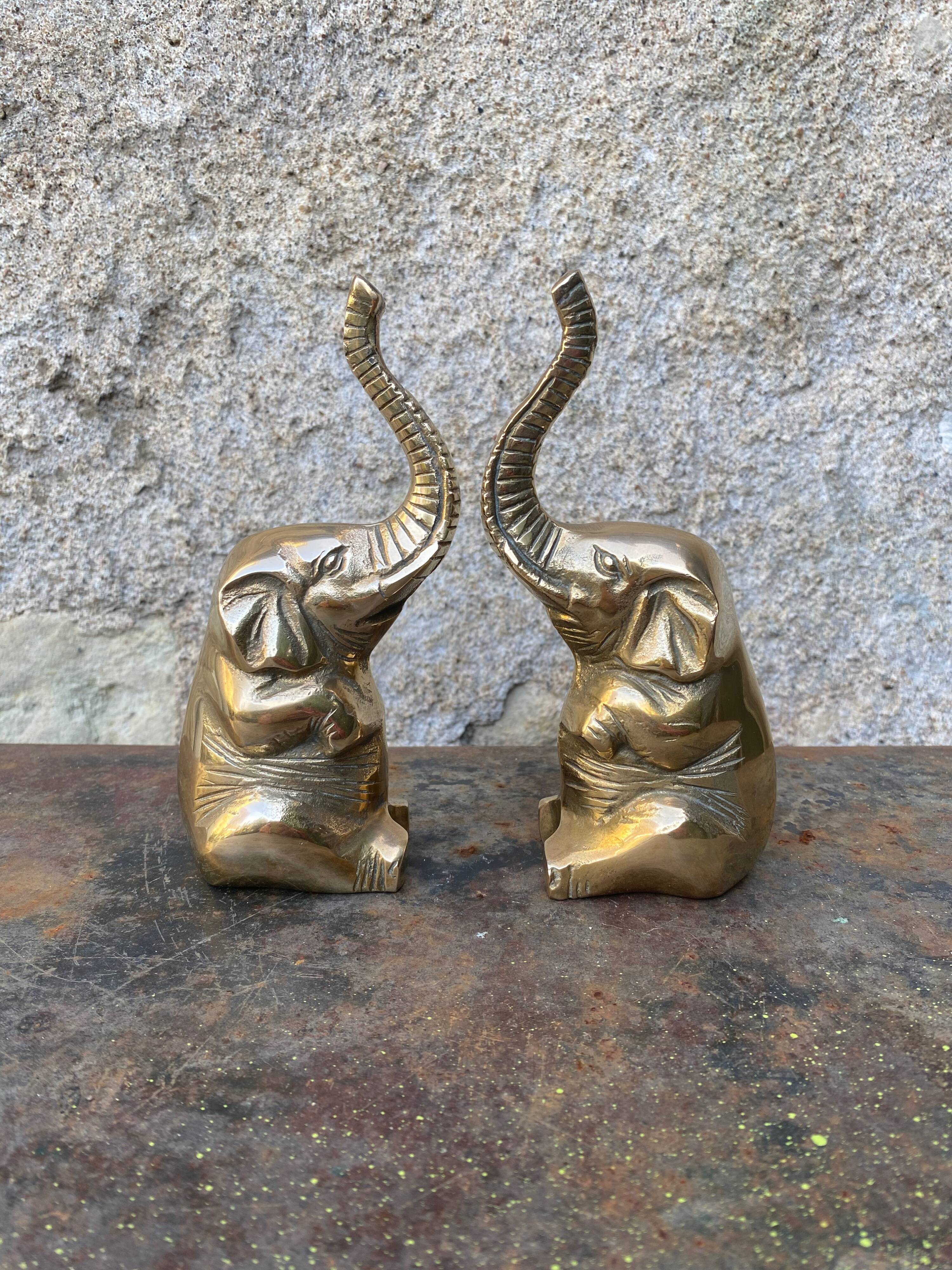 Brass elephant bookends