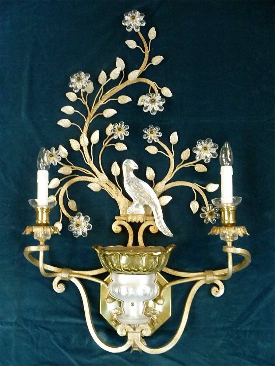 Large Italian gilt metal and crystal glass sconces from Banci Firenze, 1960s, set of 2