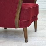 Fauteuil danois des années 1960, état d'origine, tissu en laine, pieds en bois de hêtre.