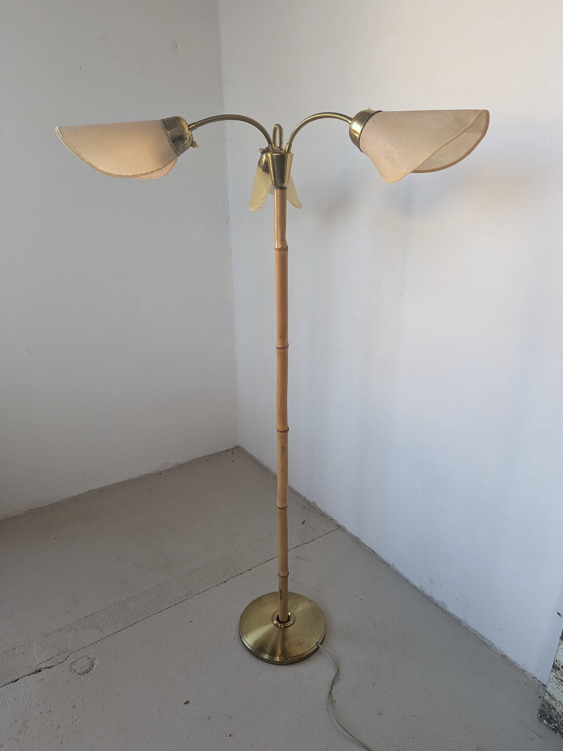 Bamboo and brass floor lamp