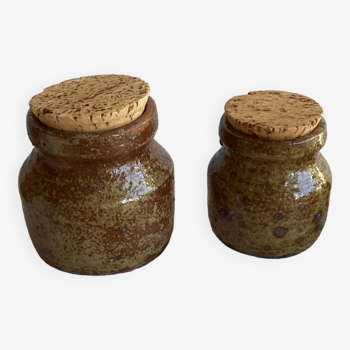 Set of 2 pyrite stoneware pots with cork stopper