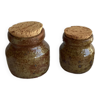 Set of 2 pyrite stoneware pots with cork stopper