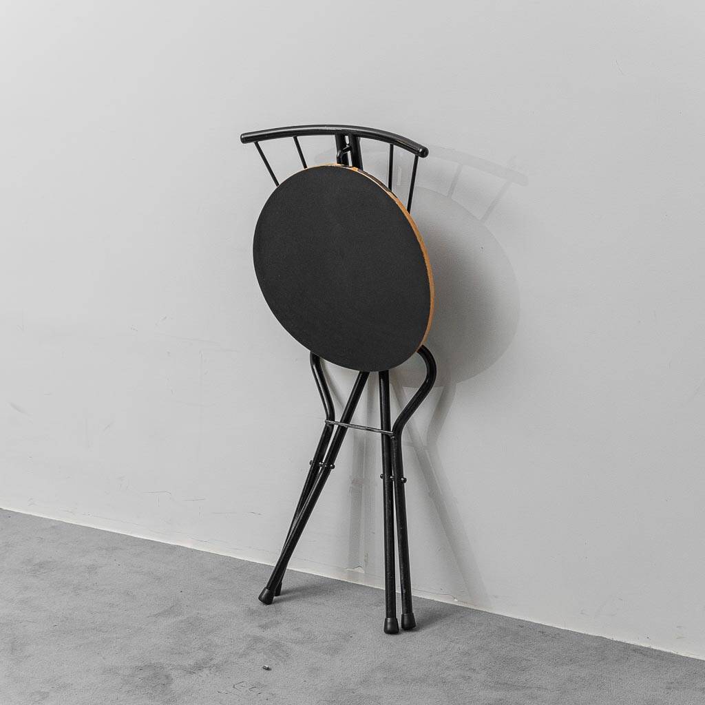 Set of 4 folding chairs in metal and wood, 1970s vintage