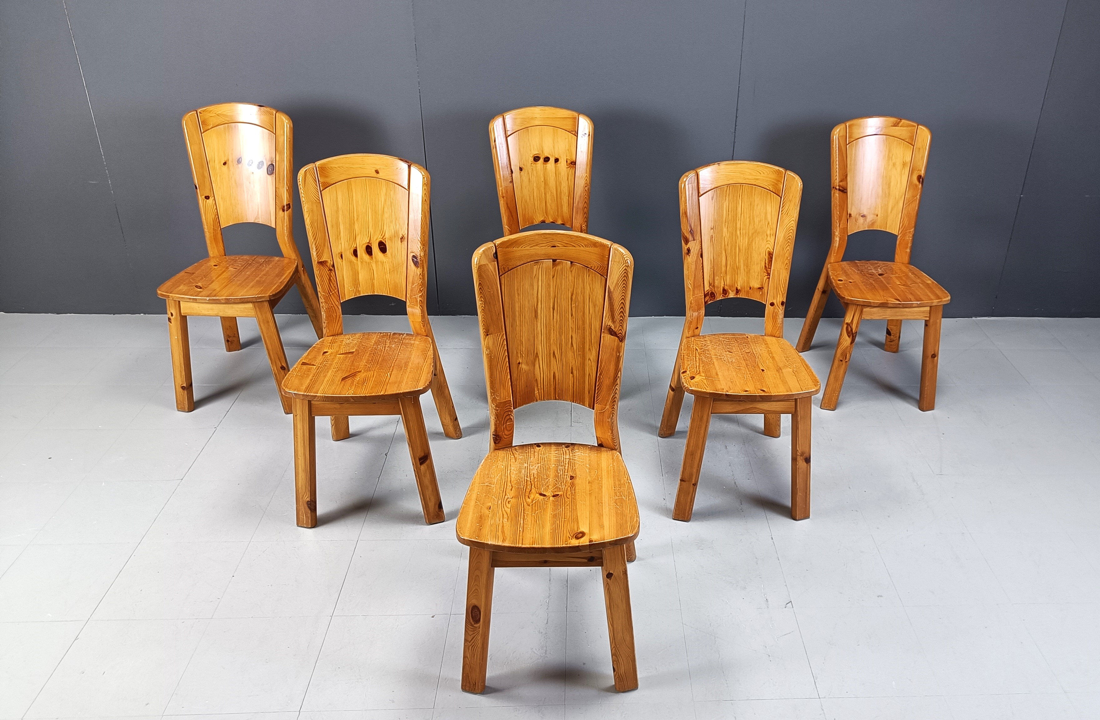 Vintage pine wood dining chairs - 1970s