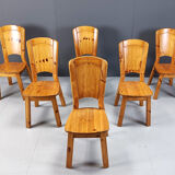 Vintage pine wood dining chairs - 1970s
