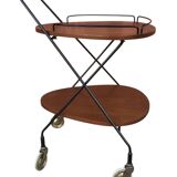 Vintage Scandinavian serving trolley in teak and metal, metal wheels, 1960s