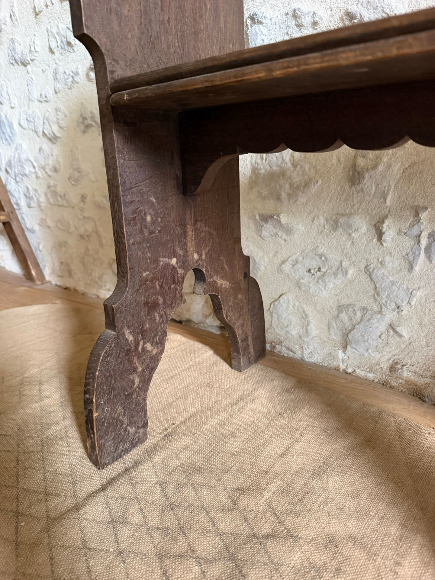Small brutalist wooden bench