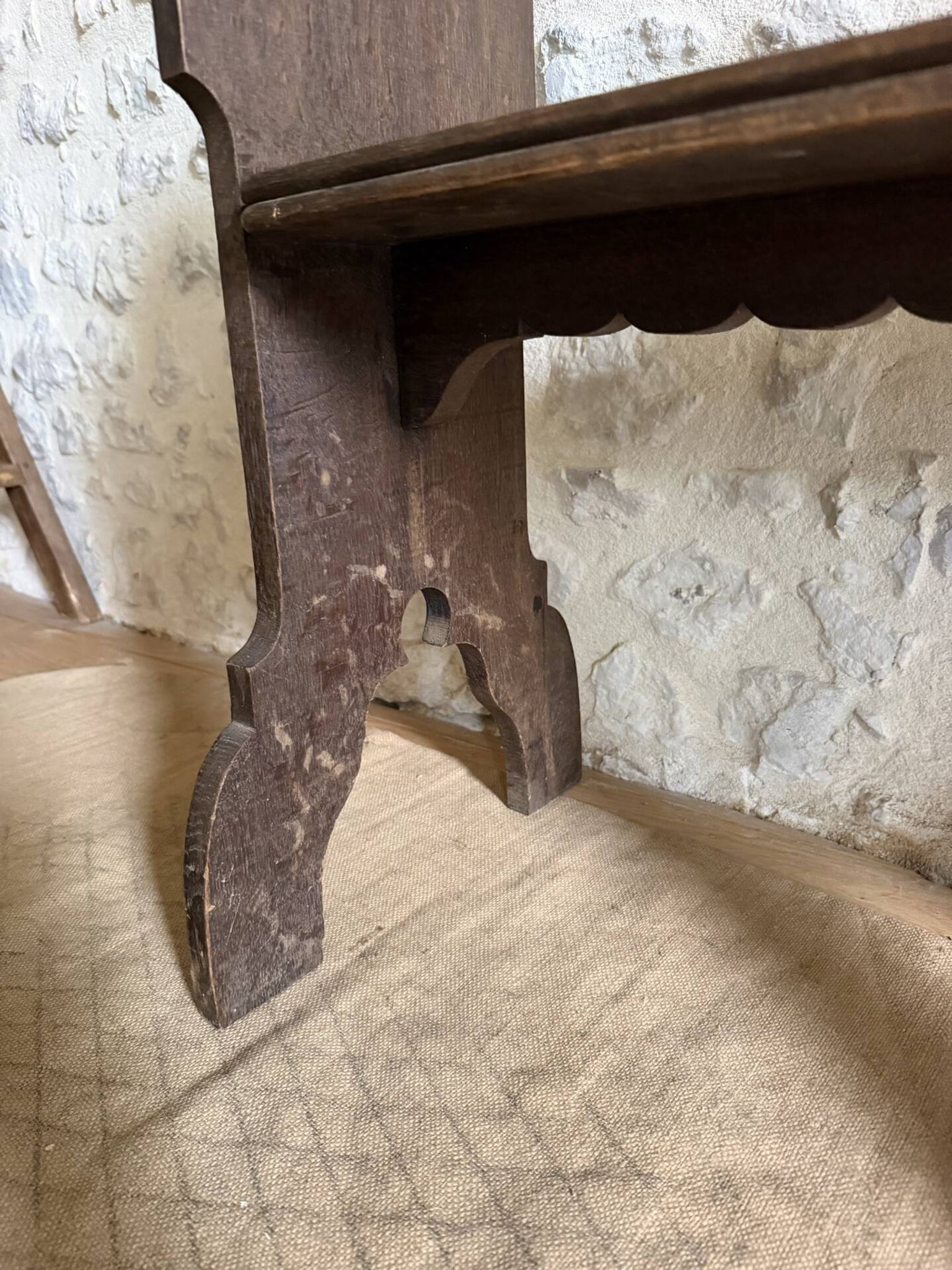 Small brutalist wooden bench