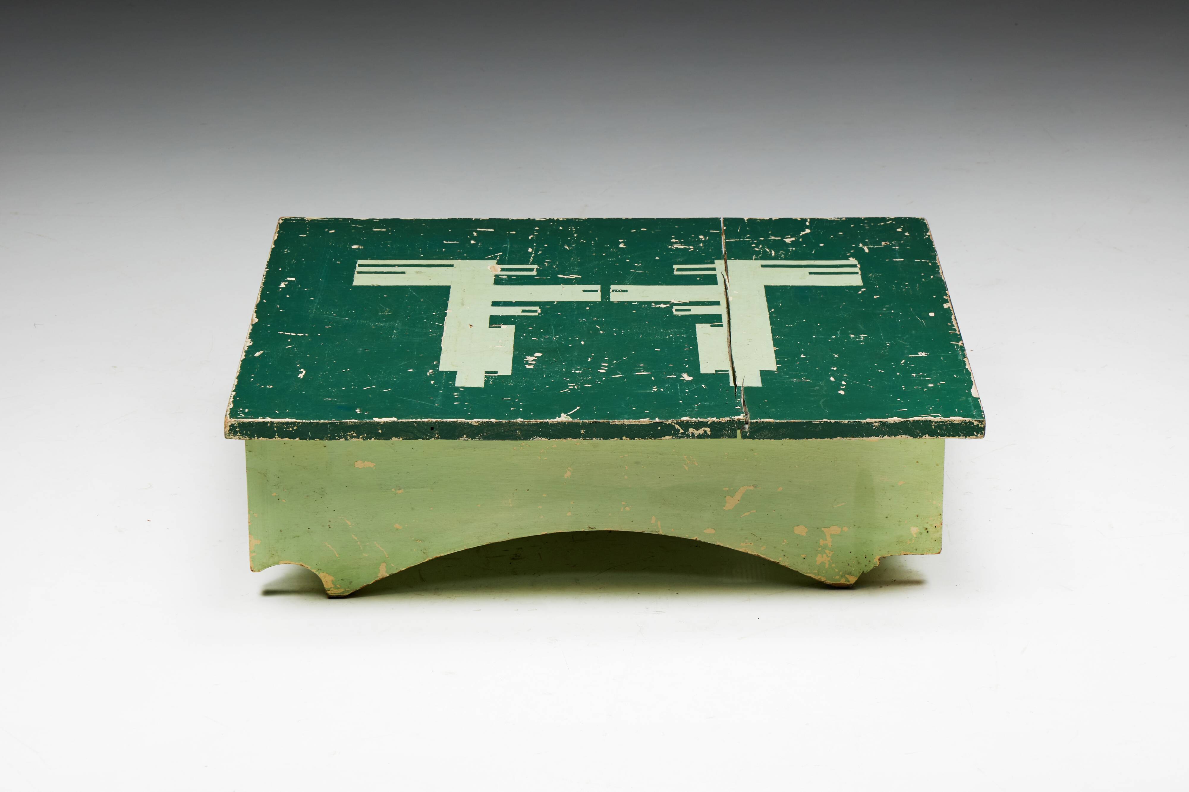 Green Art Populaire Side Table, France, 19th Century