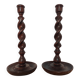 Pair of antique English turned wood candlesticks