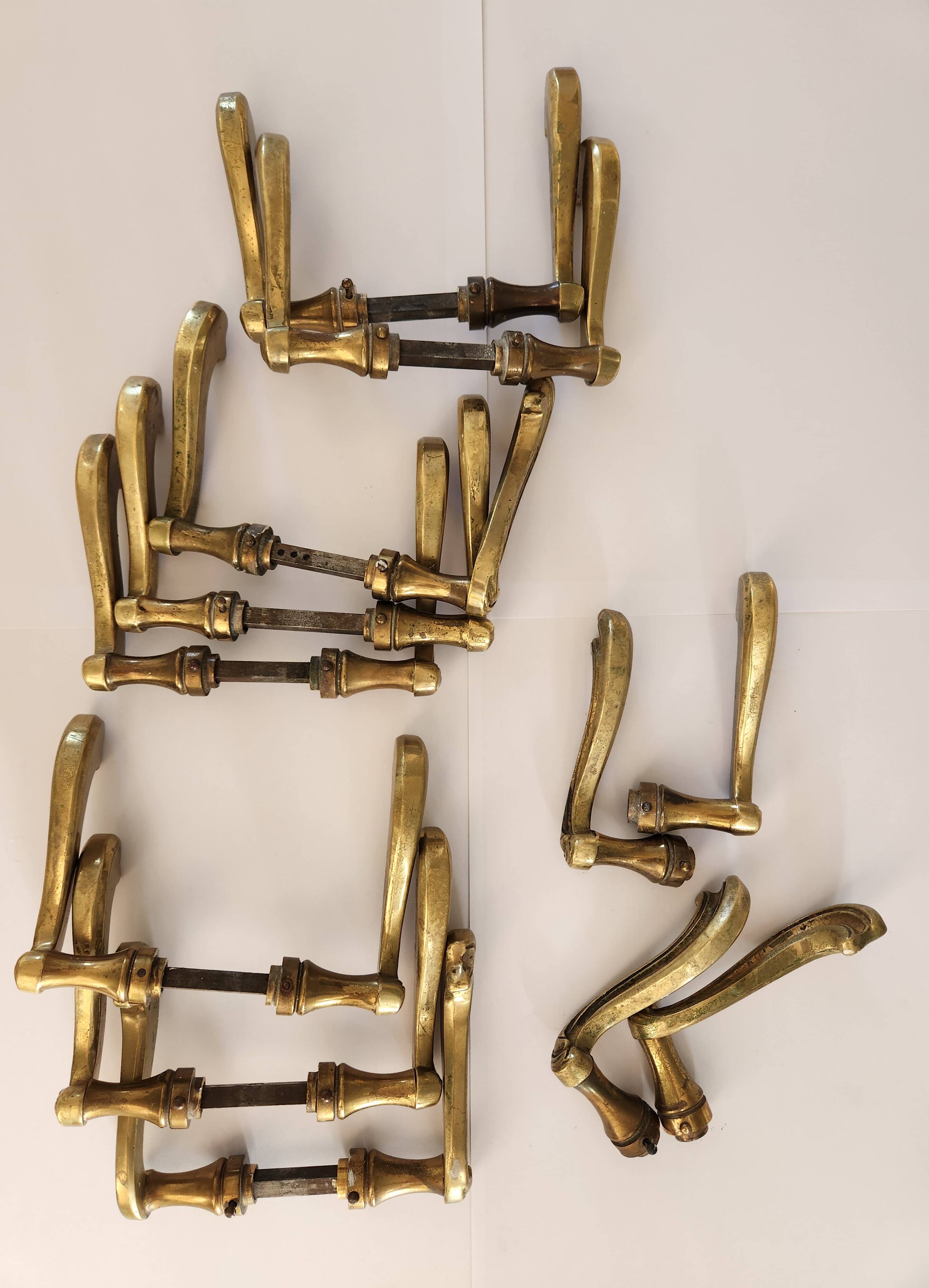 Set of 10 pairs of solid brass door handles – antique style / classic