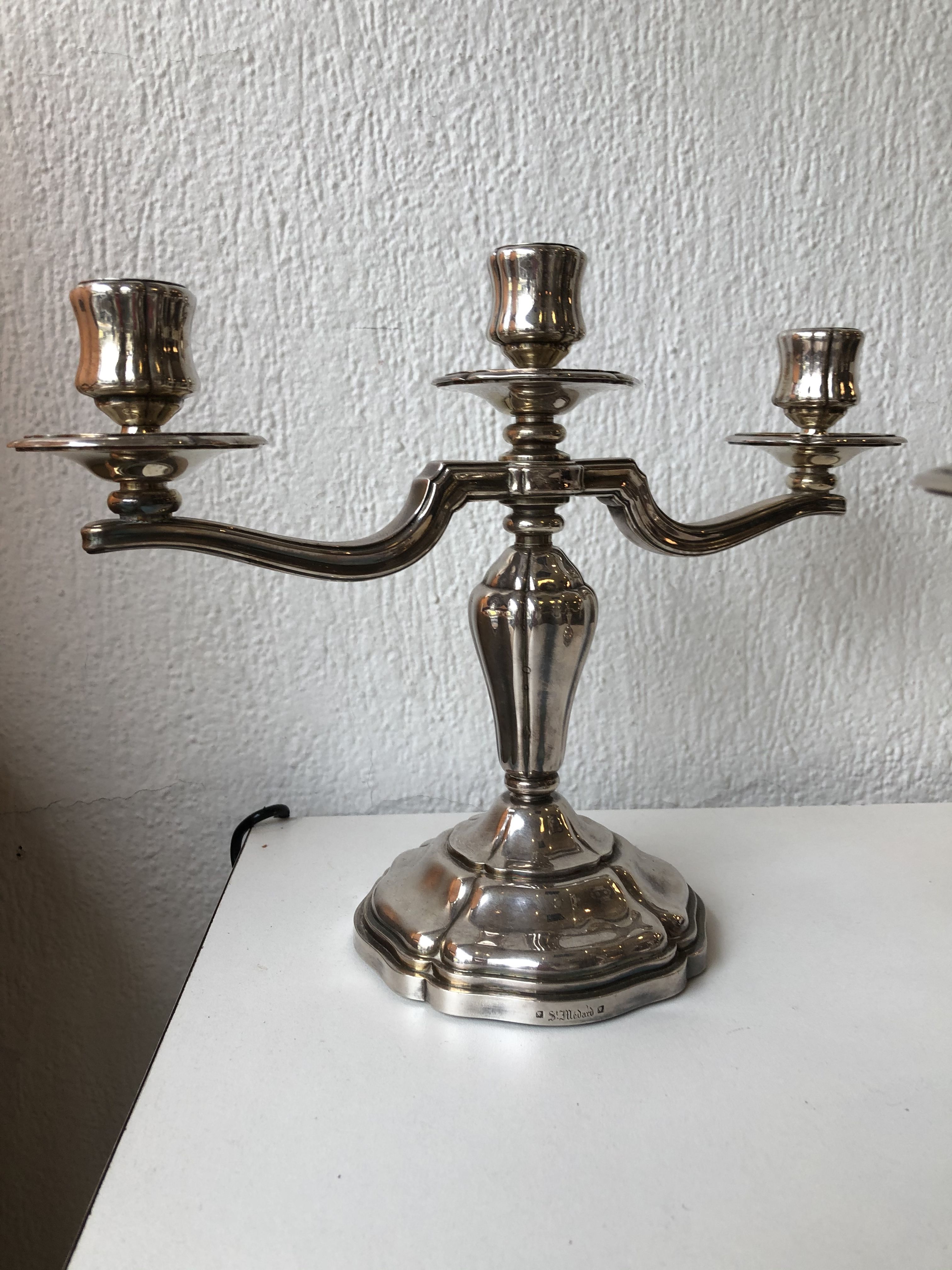 Pair of Art Deco period candlesticks in silver metal around 1940 1950