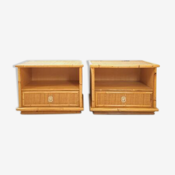 Pair of Dal Vera bamboo bedside tables, vintage.