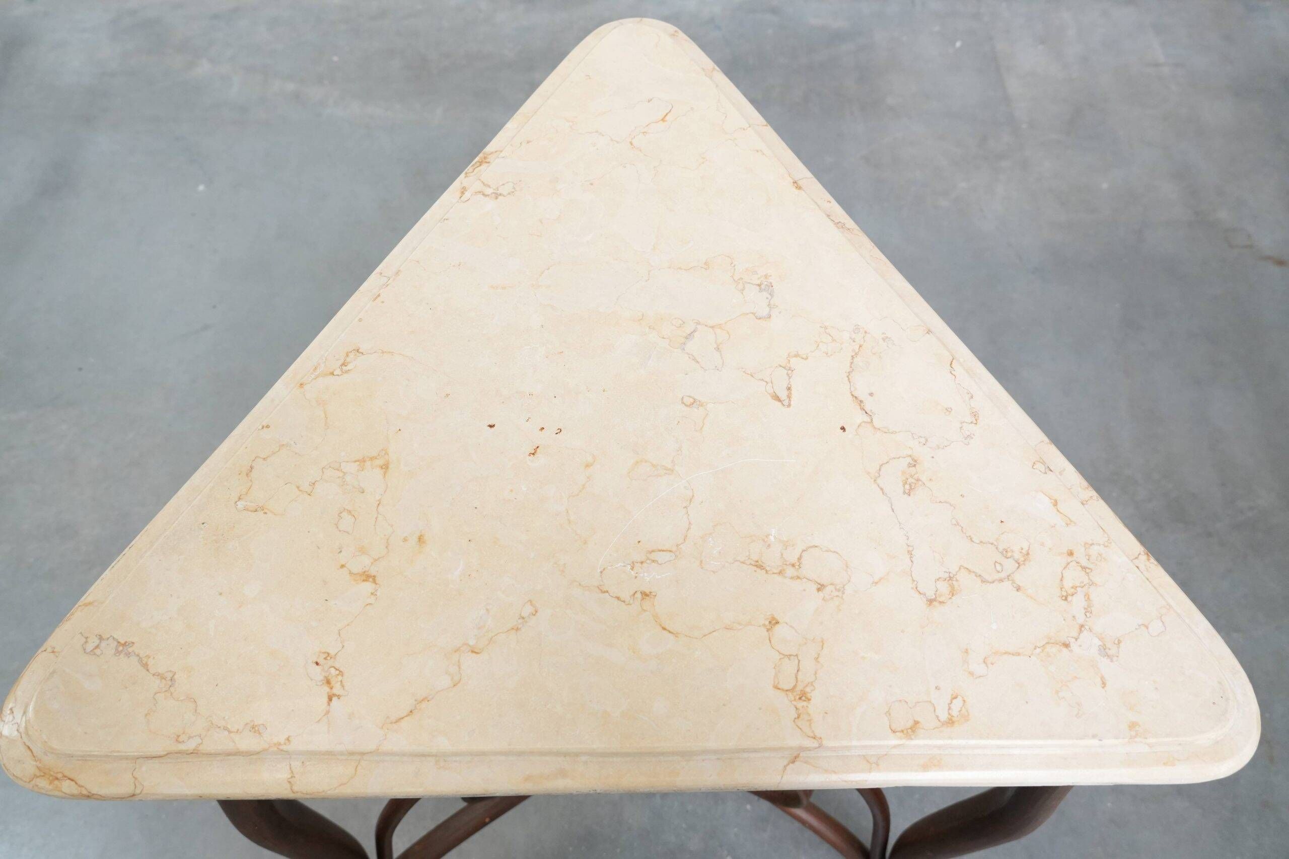 Elegant antique Thonet design side table from the early 20th century with a natural stone top