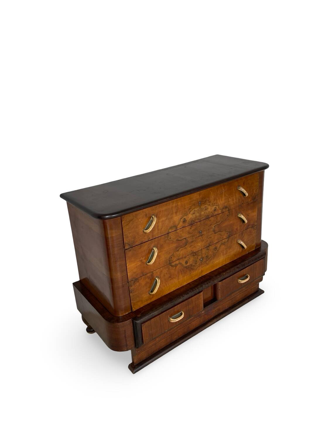 Commode italienne Art déco en ronce de noyer, années 1920