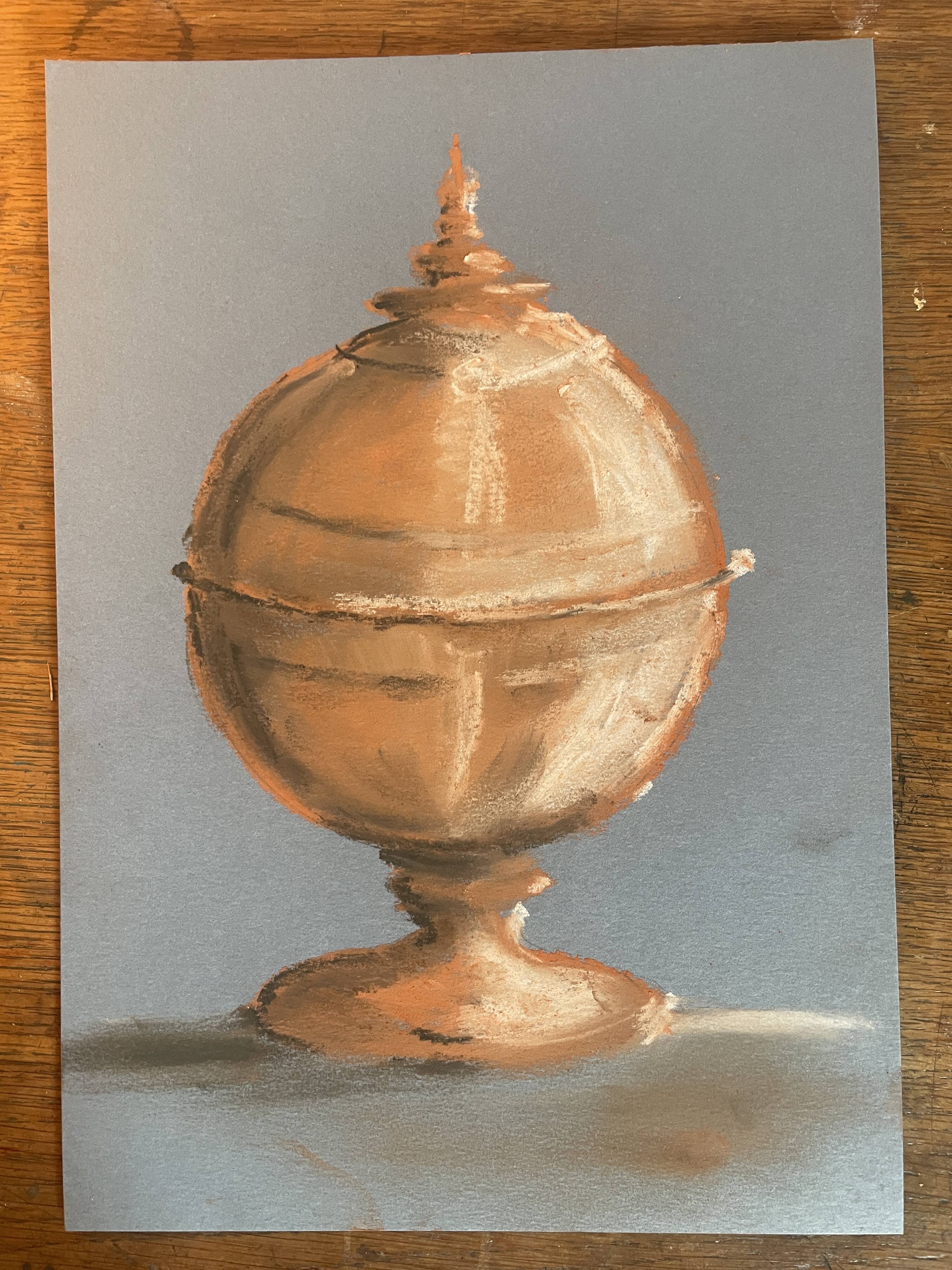 Signed painting Pastel terracotta "terracotta candy box" indigo paper
