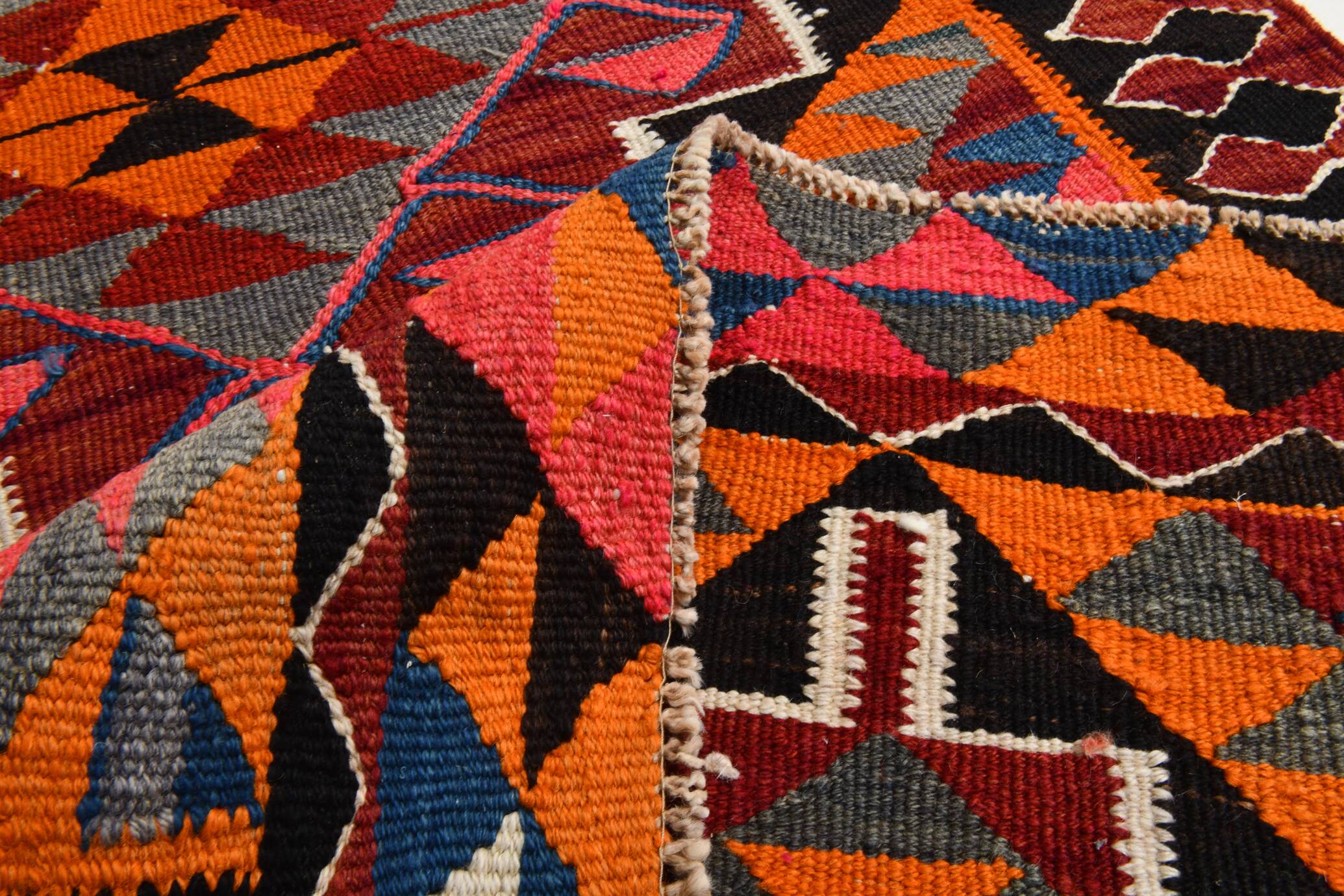 Red & Orange Oriental Kilim Runner Rug, 105x340Cm