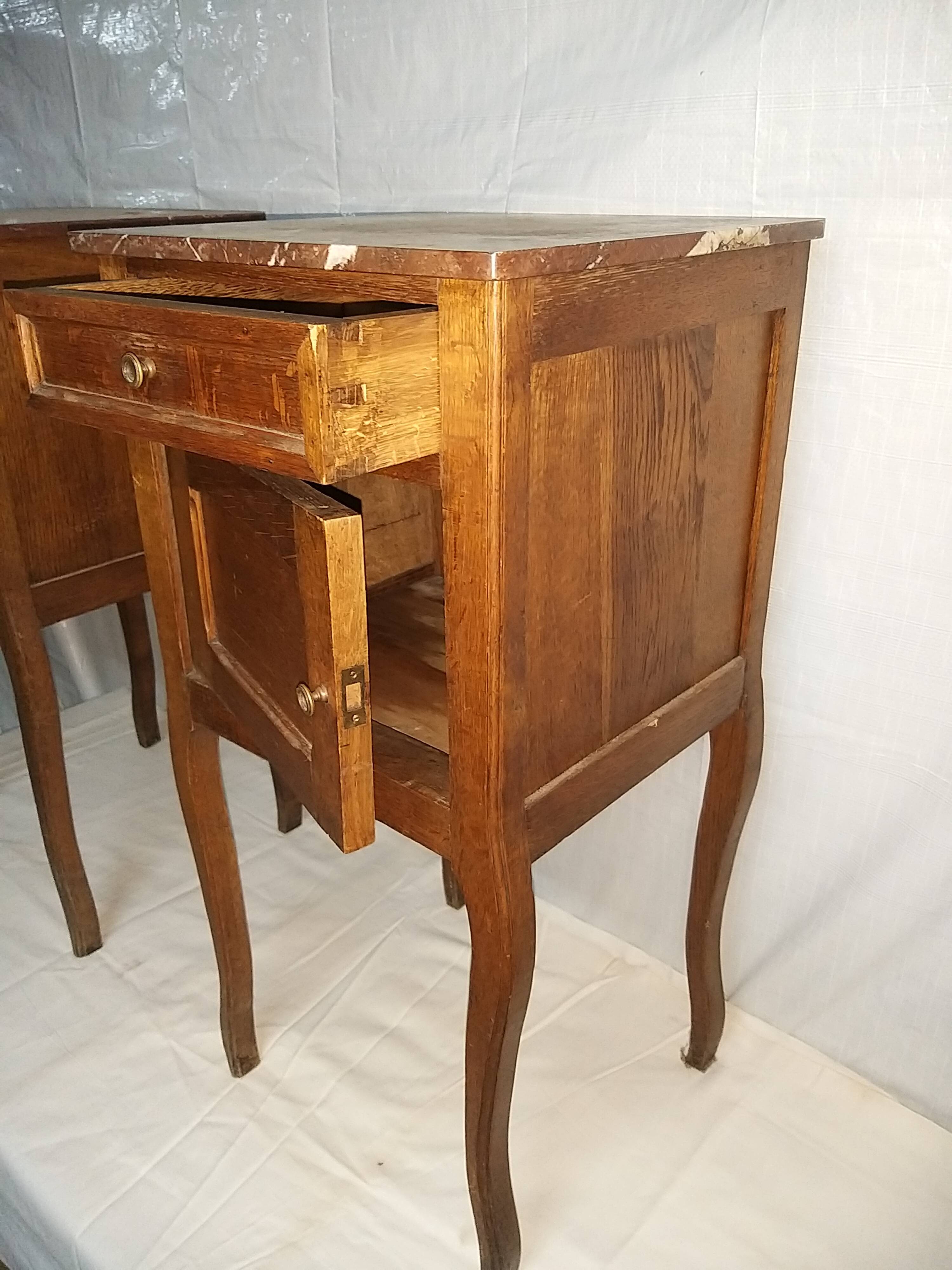 Bedside tables in oak with marble