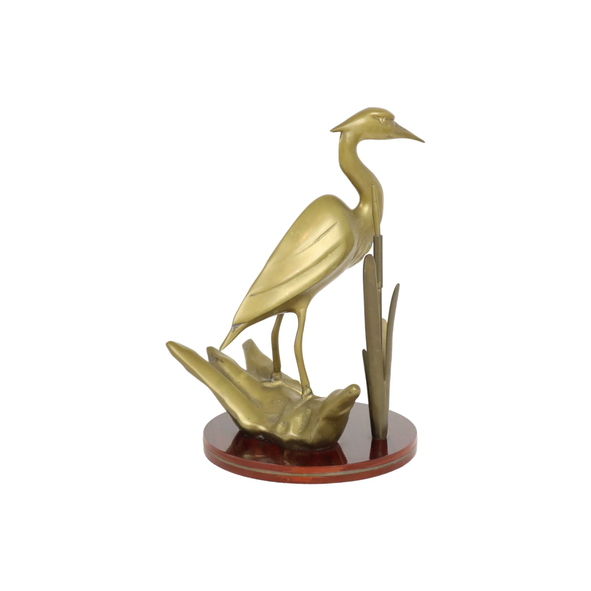 Vintage heron bird statue sculpture brass mid century 31cm