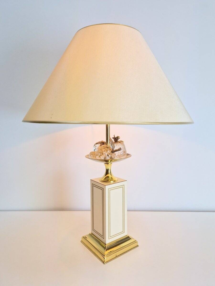 Vintage Regency Brass Crystal Fruit Table Lamp from Le Dauphin, 1970s