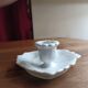 Night or hand-held porcelain candle holder in the shape of a leaf.