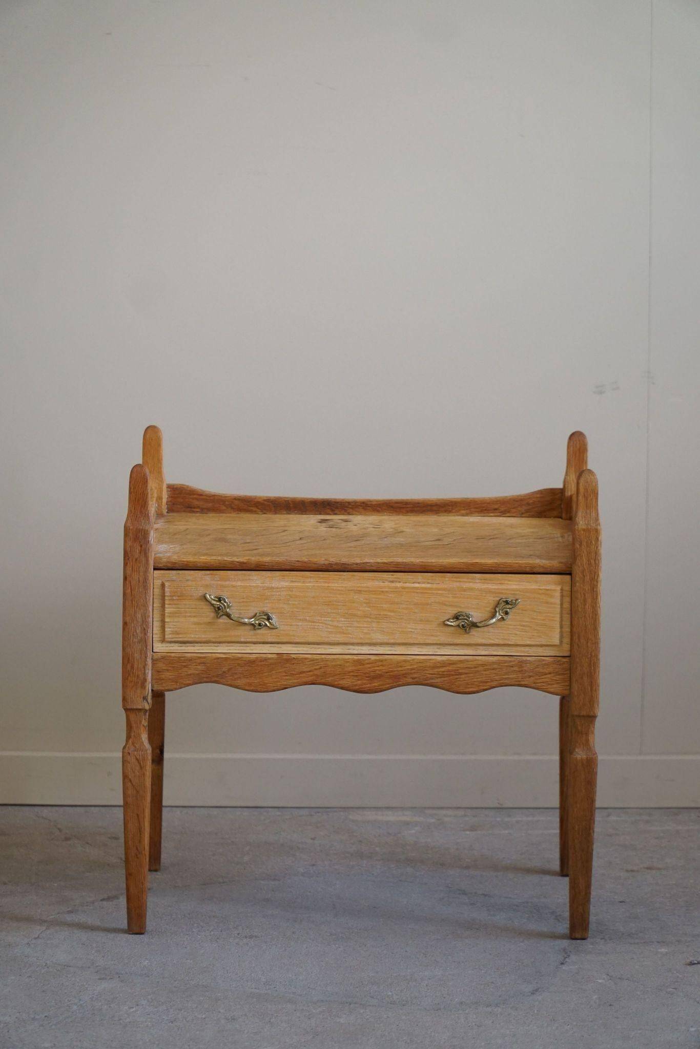 Henning Kjærnulf, oak bedside table, modern Danish, "Razorblade", 1960s
