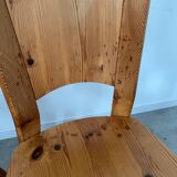 French design pine table and chair set from the 70s brutalist vintage arcs