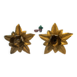 2 golden flower wall lights