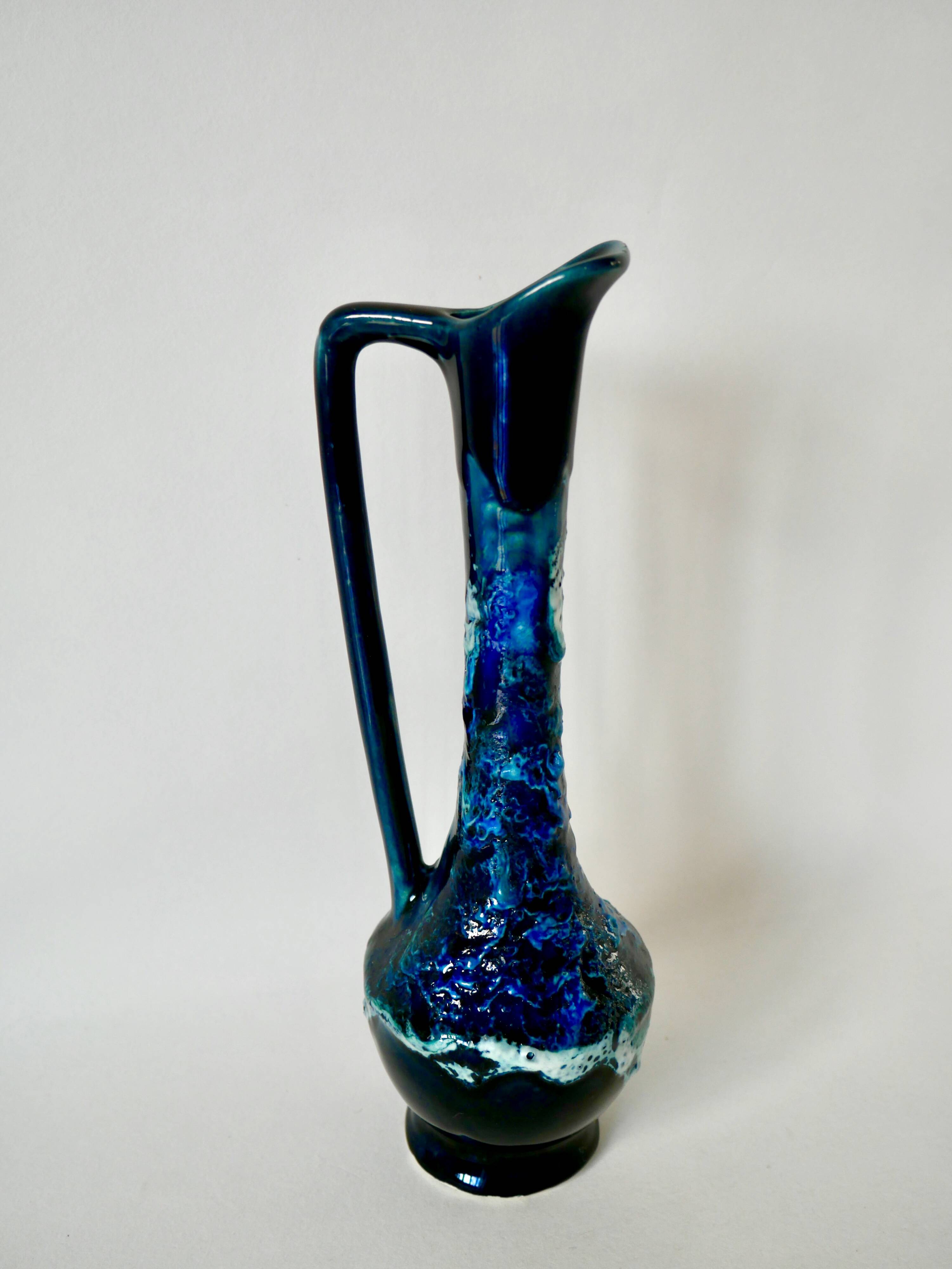 Fat Lava blue ceramic pitcher from the 70s