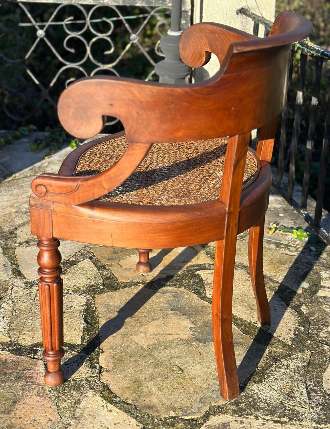 Elegant solid walnut office chair circa 1900.