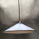 Pair of blue enameled sheet metal pendant lights