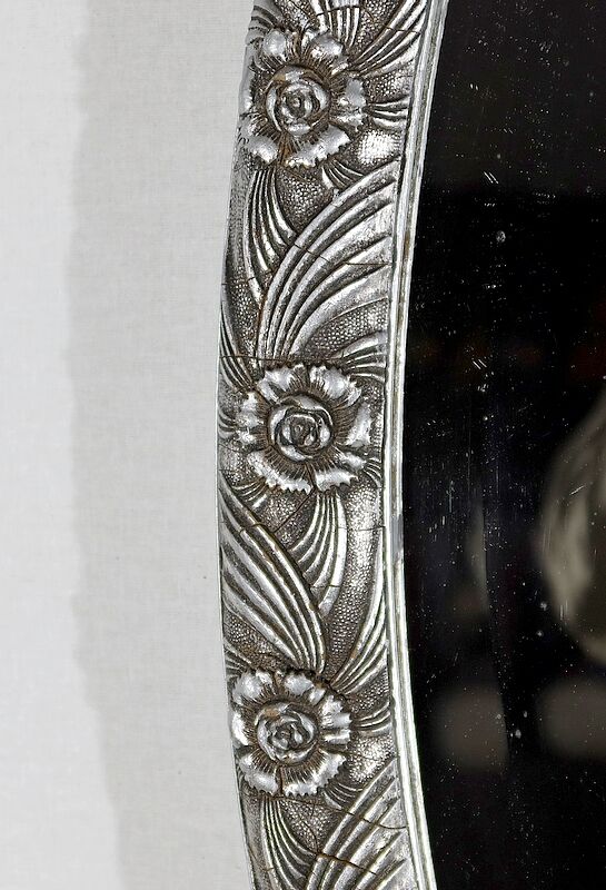 Oval mirror with silver frame, art nouveau, 1900