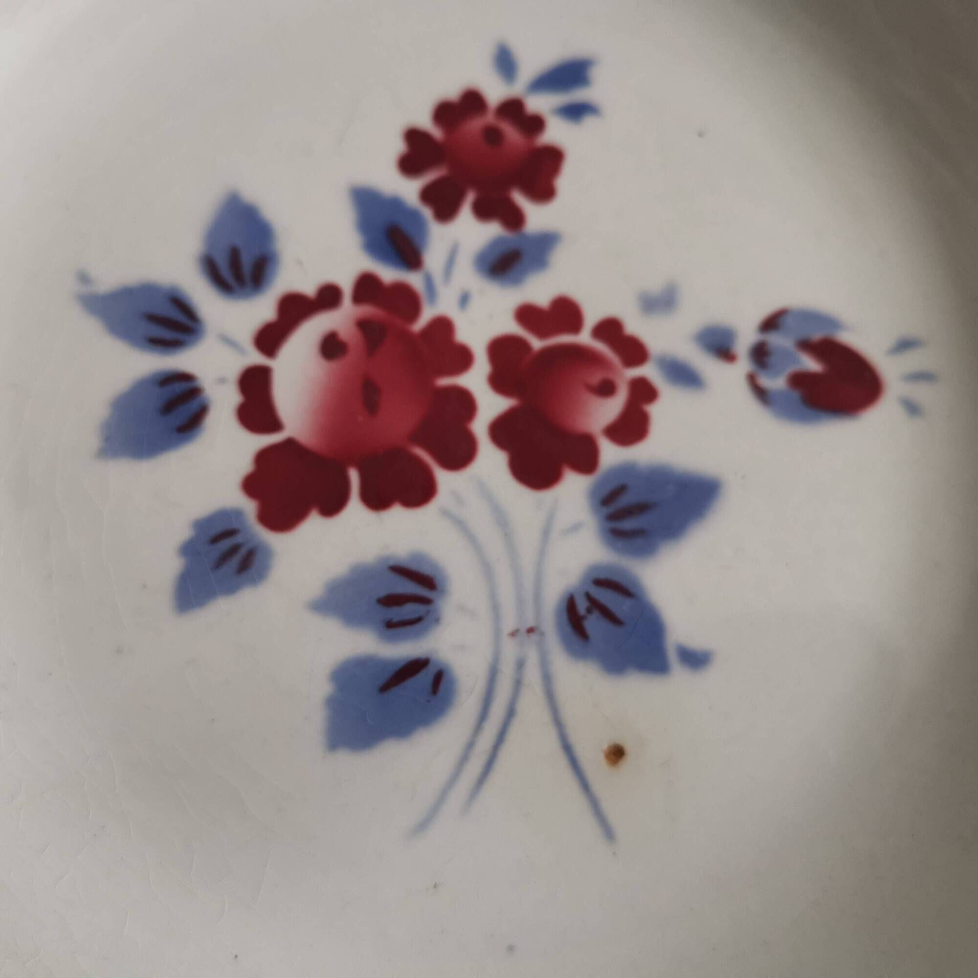 Set of 2 soup plates, Henri model, blue and red flowers Lunéville