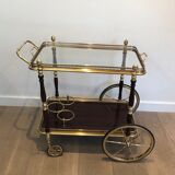 Rolling table in brass and mahogany with removable trays