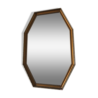 Miroir vintage 1950 octogonal biseauté bois doré - 65 x 44 cm